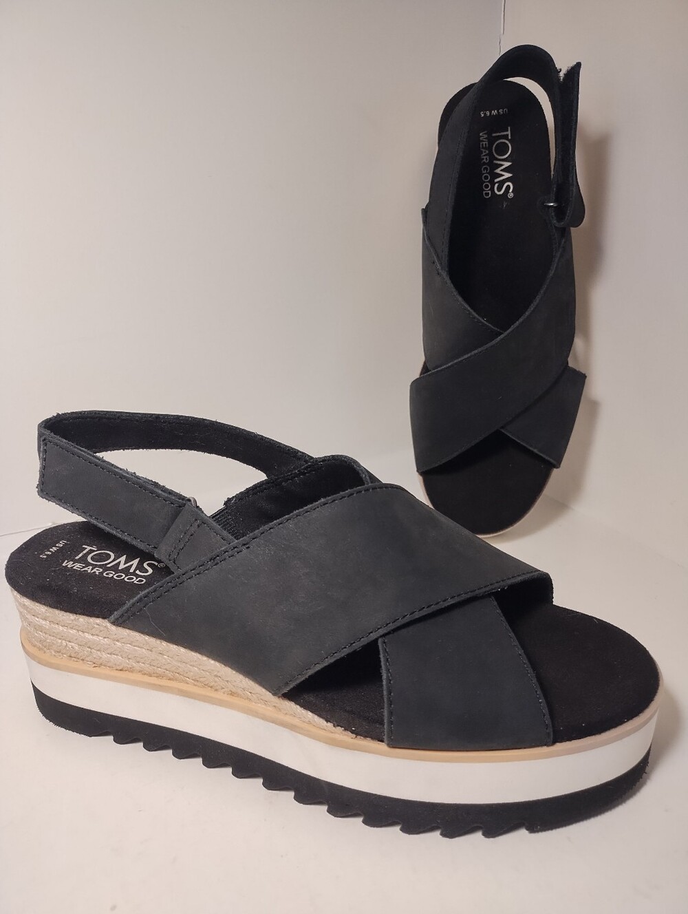 TOMS Women's Diana Crossover Platform Wedge Sandals Black 6.5